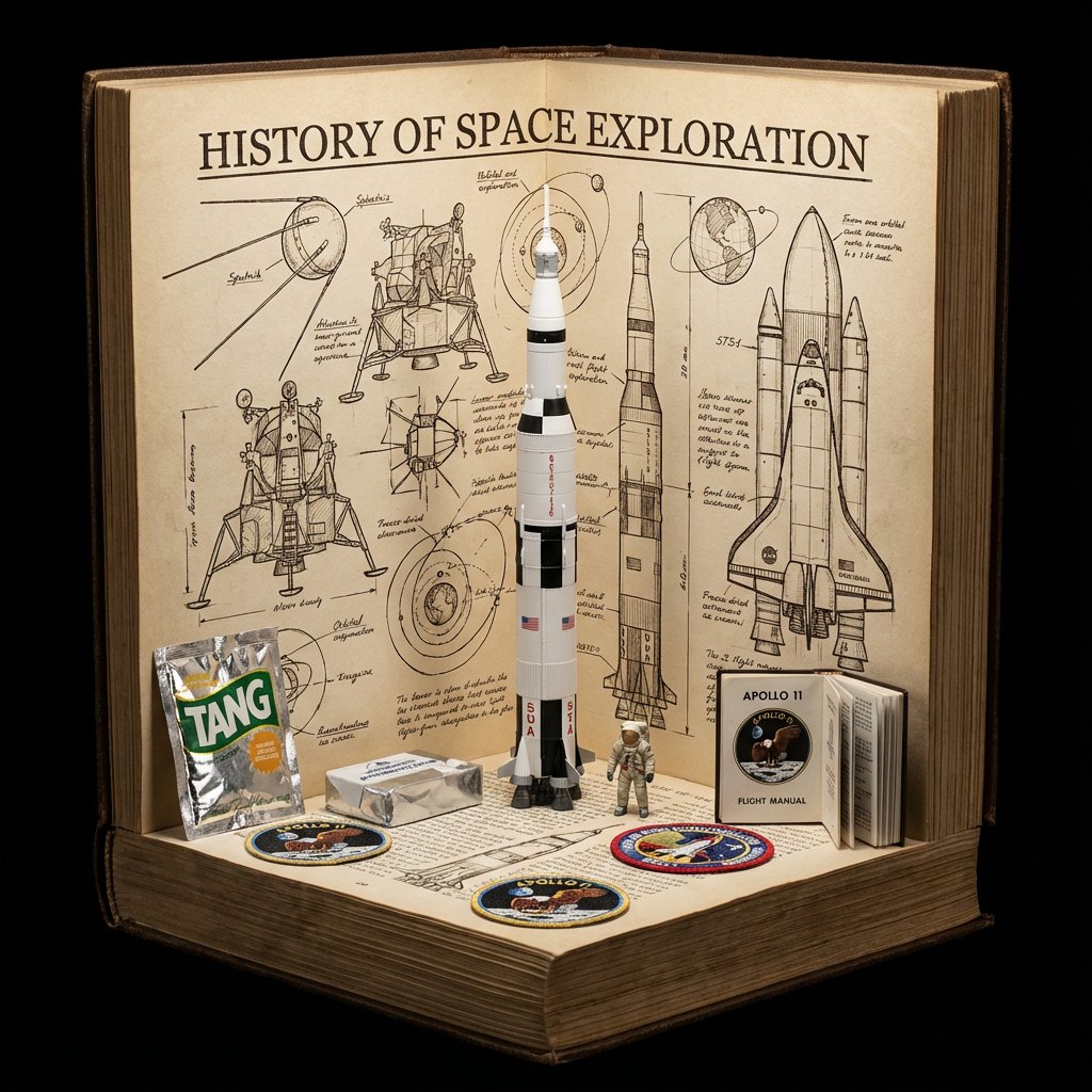 Space Exploration Diorama: Vintage Miniatures & NASA History Nano Banana提示词