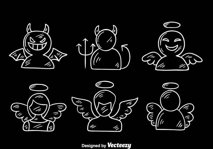 素描天使和魔鬼矢量 - NicePSD 优质设计素材下载站