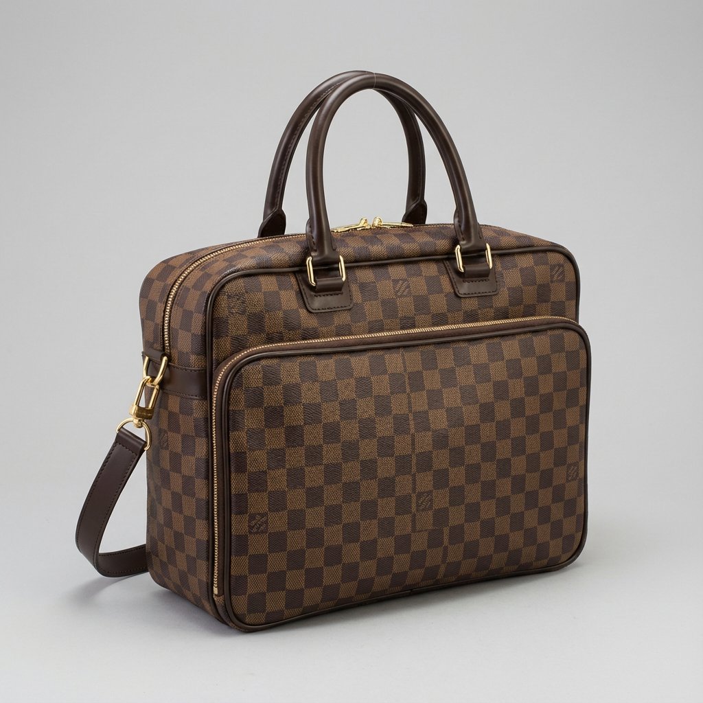 Luxury Brown Checkered Briefcase - Designer Bag Product Photo Nano Banana提示词