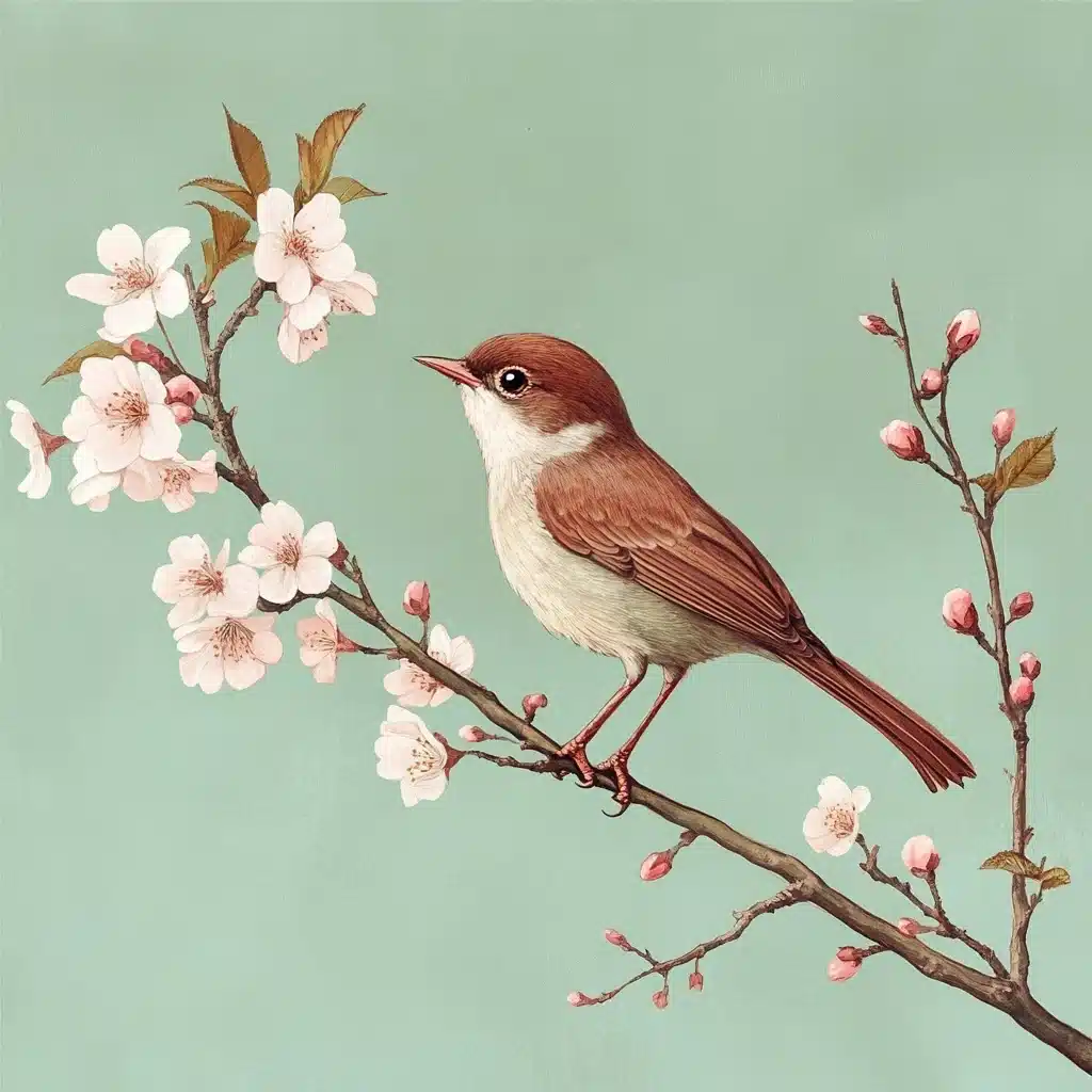 Nightingale on Cherry Blossom Midjourney提示词