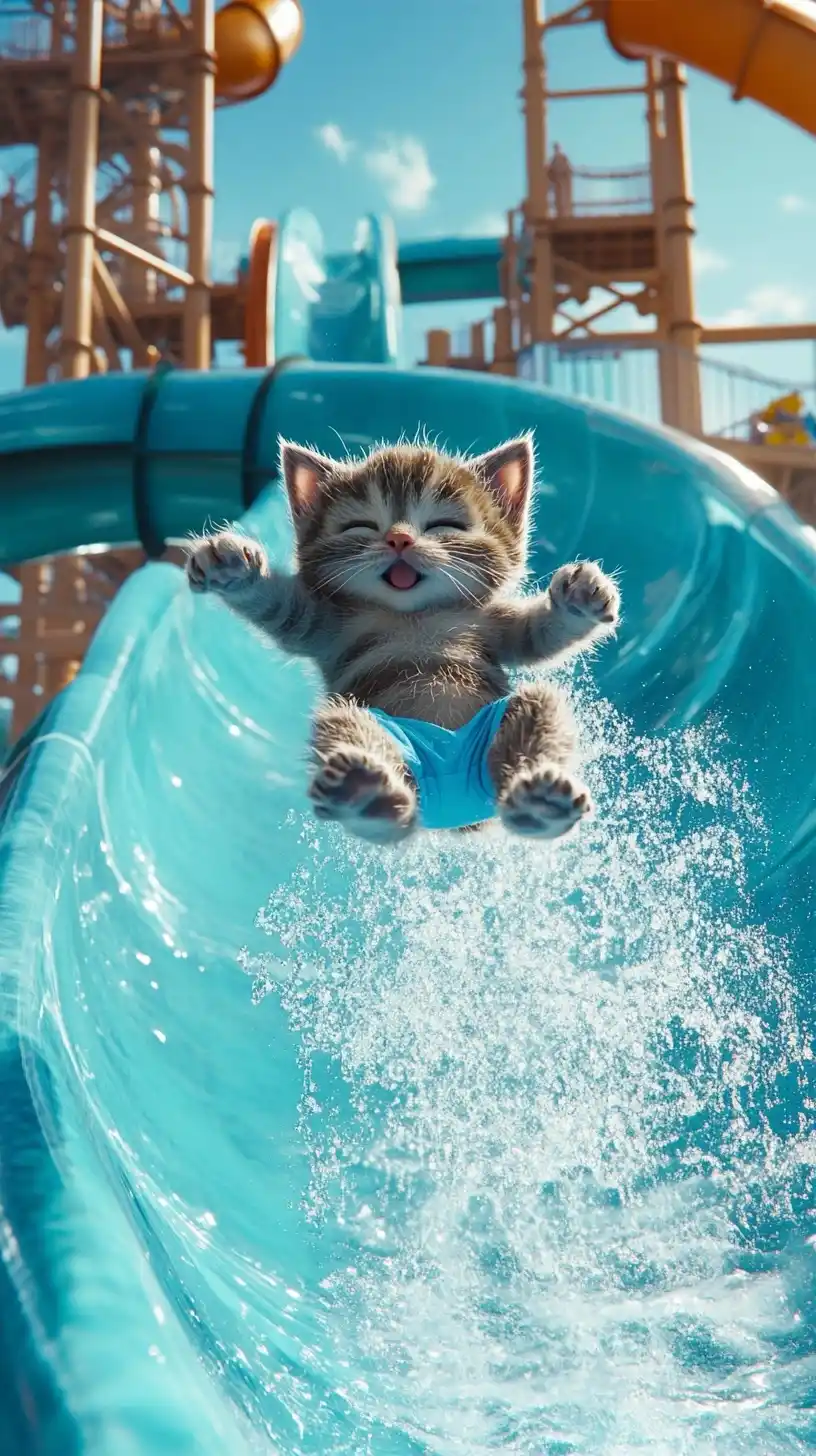 Pixar Kitten Water Slide Midjourney 提示词生成效果