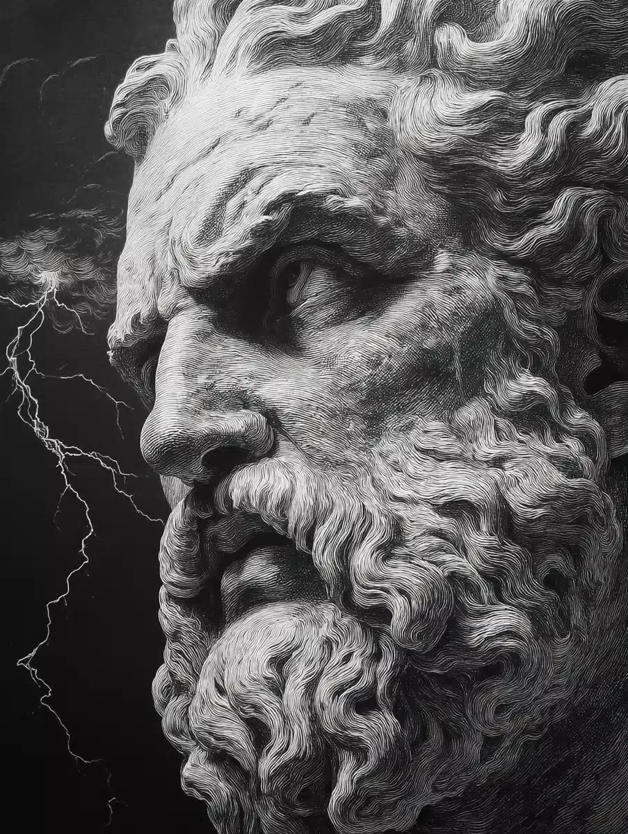 Realistic Zeus Portrait Lightning Midjourney提示词