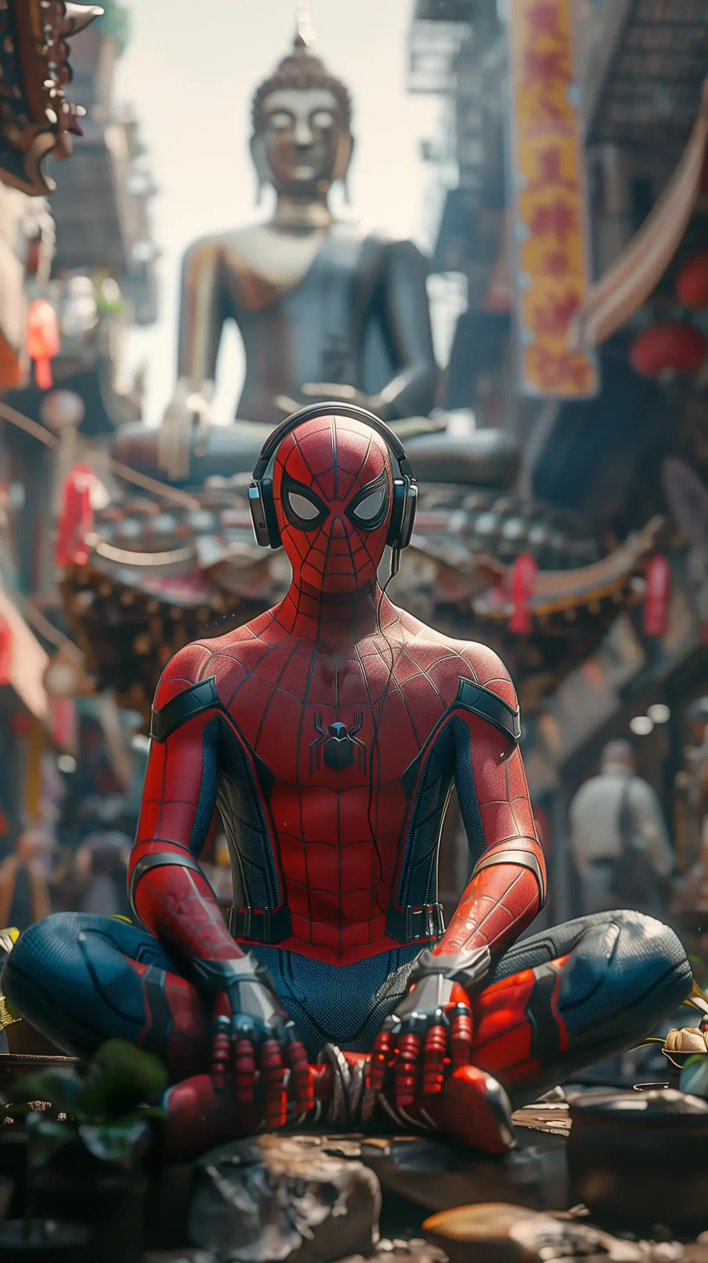 Spider-Man Buddha Worship Midjourney提示词