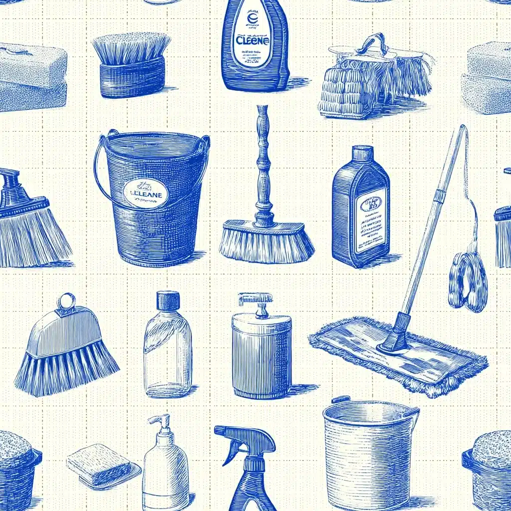 Navy Line-Drawing Cleaning Tools Midjourney提示词