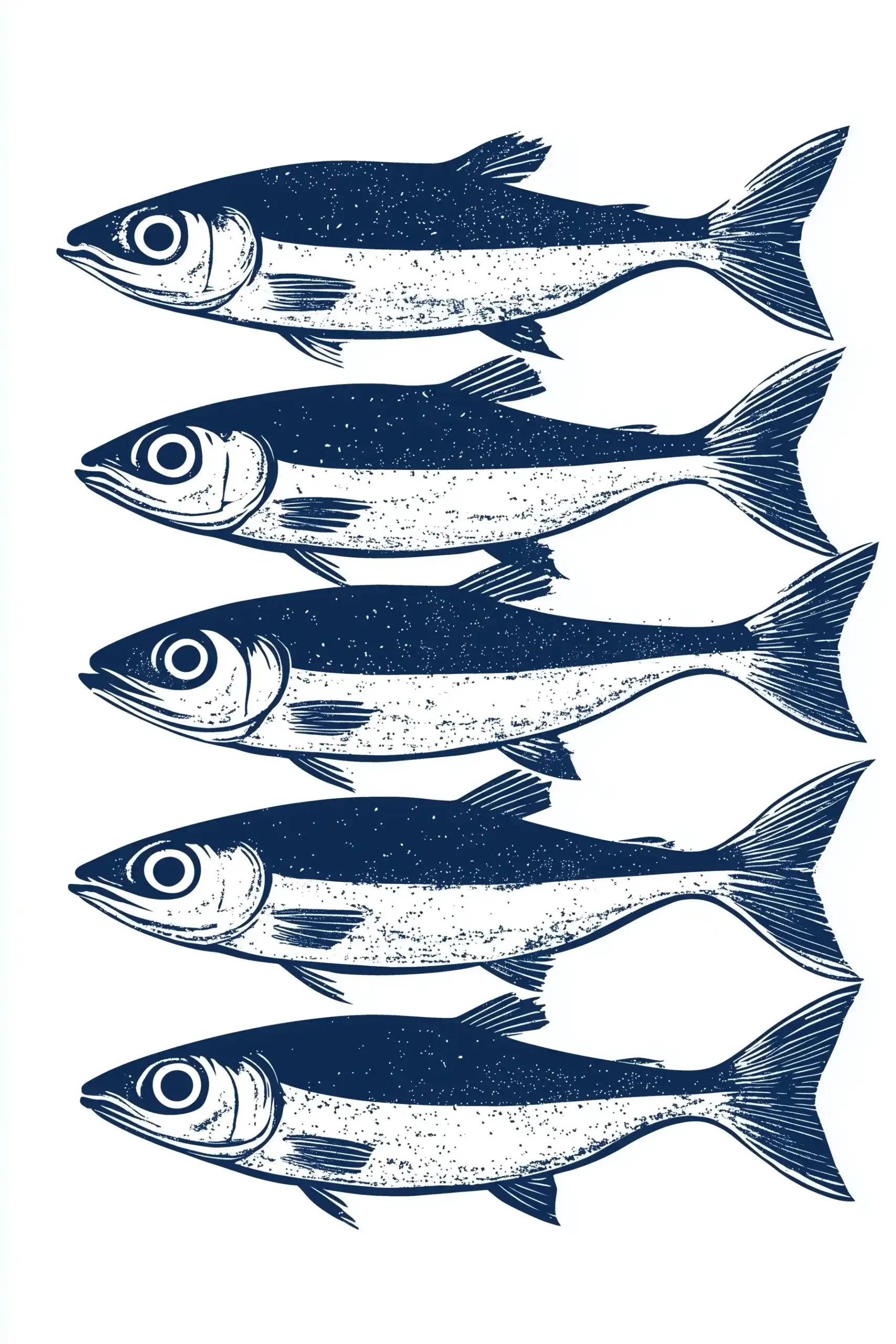 Linocut Sardines in Blue Midjourney提示词