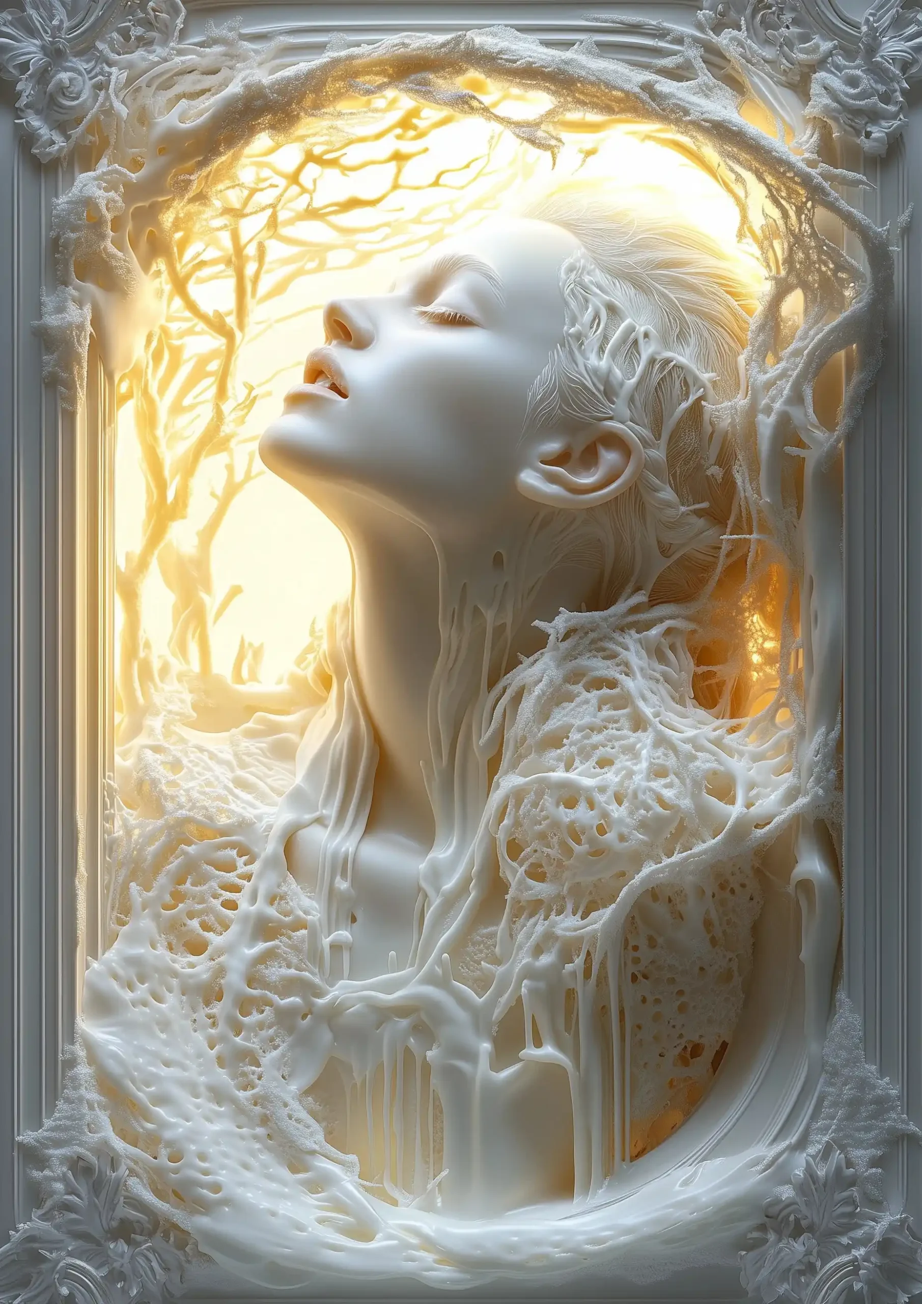 Ultra-Realistic White Chocolate Portrait Midjourney提示词