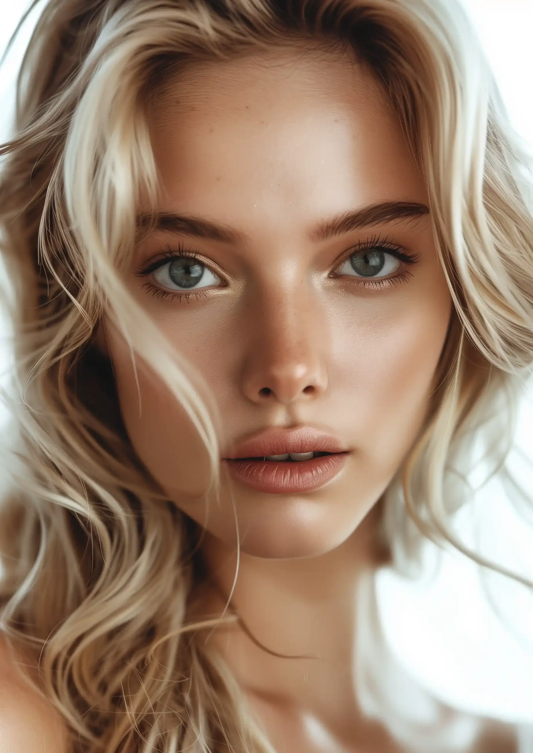 Blonde Woman Portrait on White Midjourney提示词