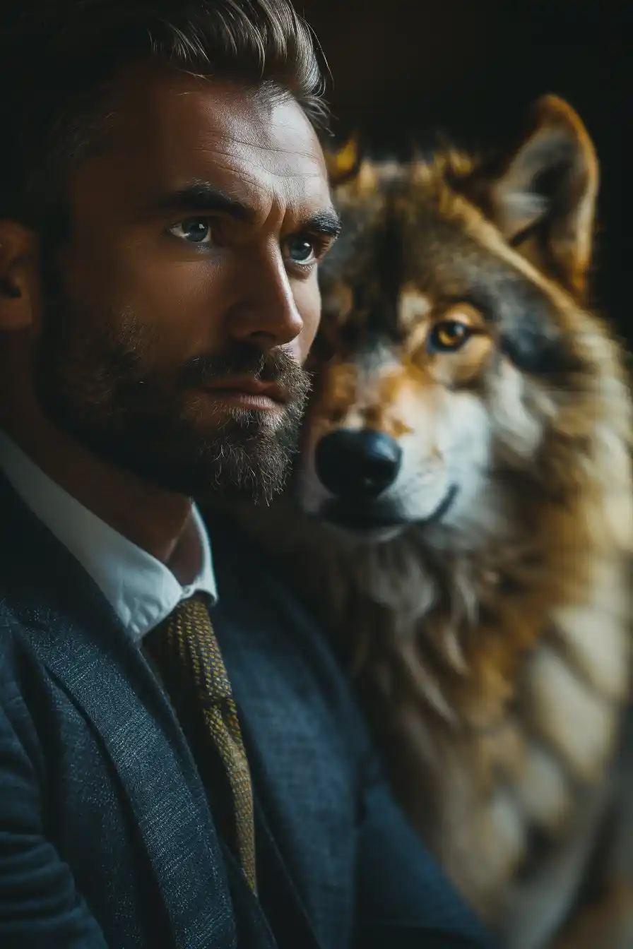 Realistic Prince with Golden Wolf Midjourney提示词