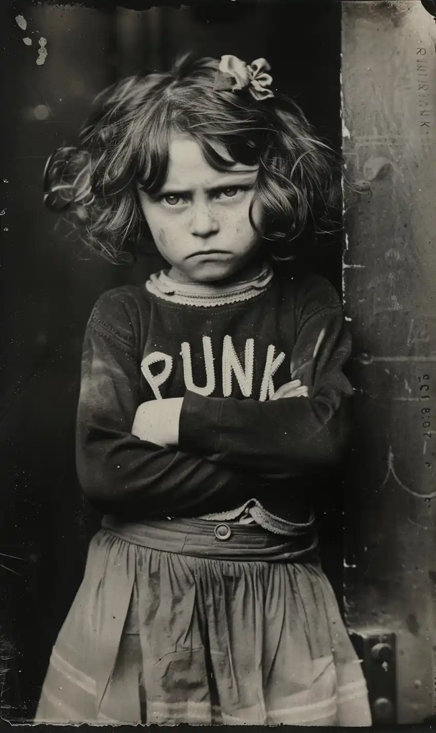 Defiant Punk Girl – 1910 BW Photo Midjourney提示词
