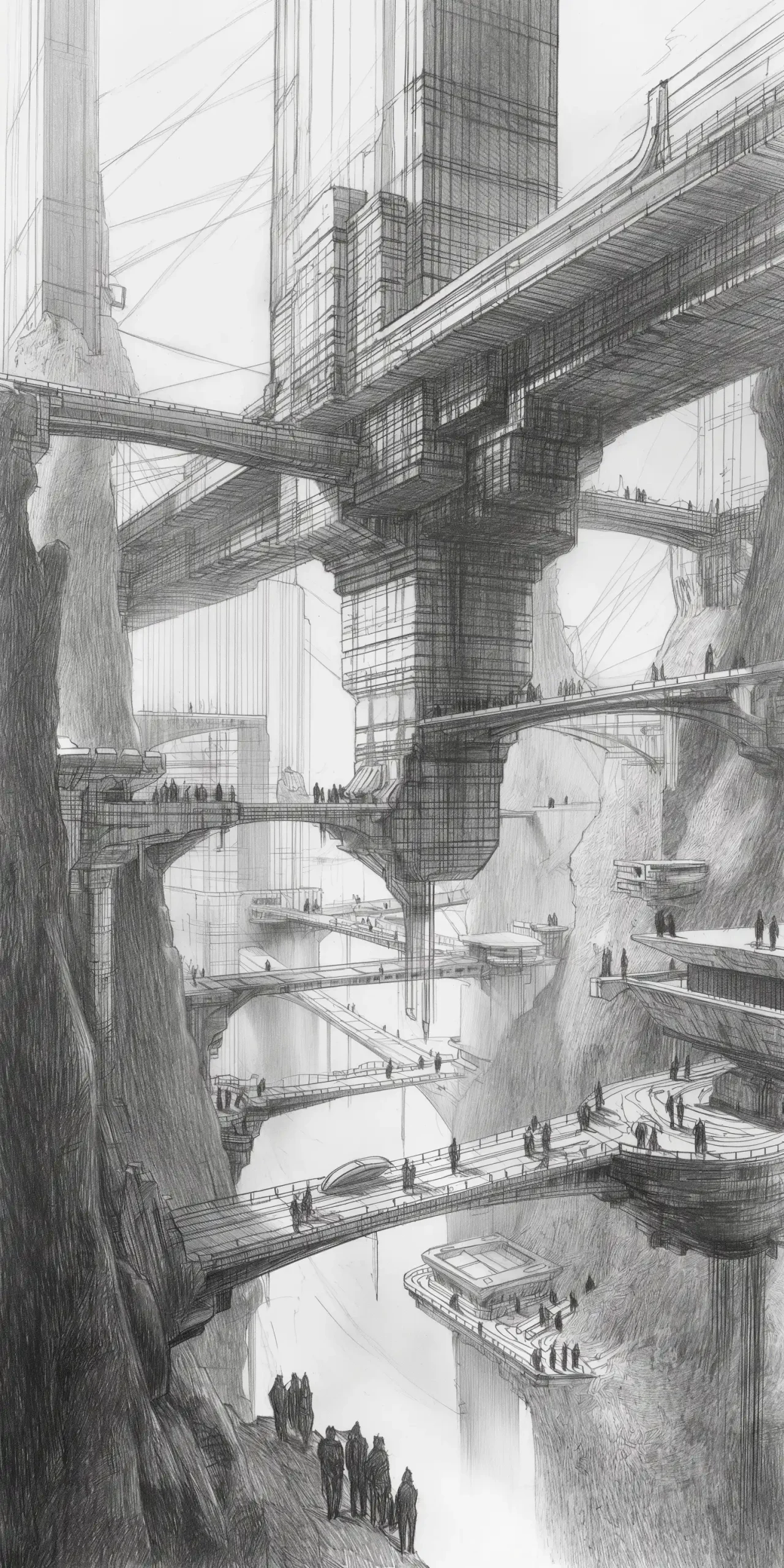 Brutalist Plaza Sketch Midjourney提示词