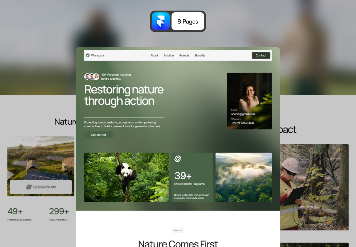 环保组织Framer模板（Wanantara），Wanantara - Environmental Conservation Framer Template