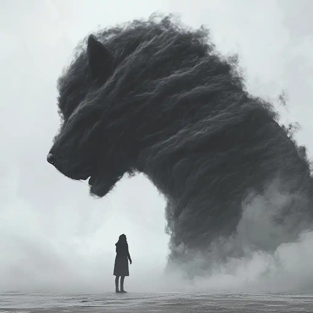 Surreal Mudi in Mist Midjourney提示词