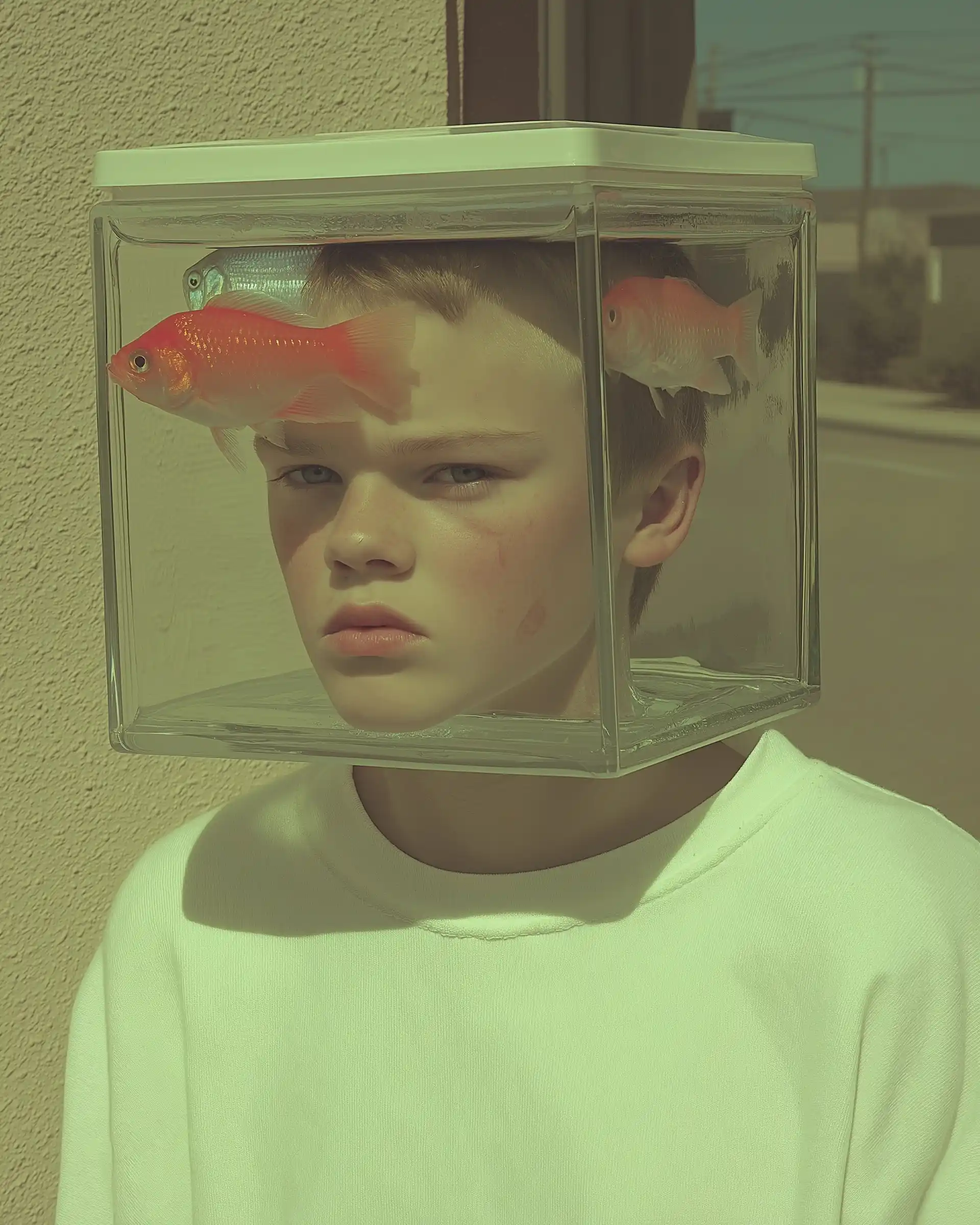Disturbed Kid with Fish Tank Midjourney提示词