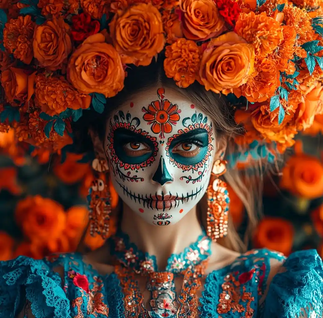Sugar Skull Woman Portrait Midjourney提示词