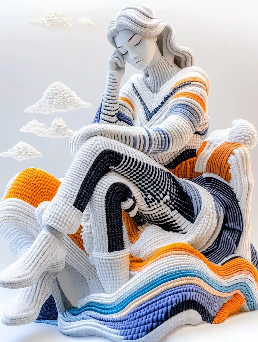 Textual Woman by Sea Sculpture Midjourney提示词