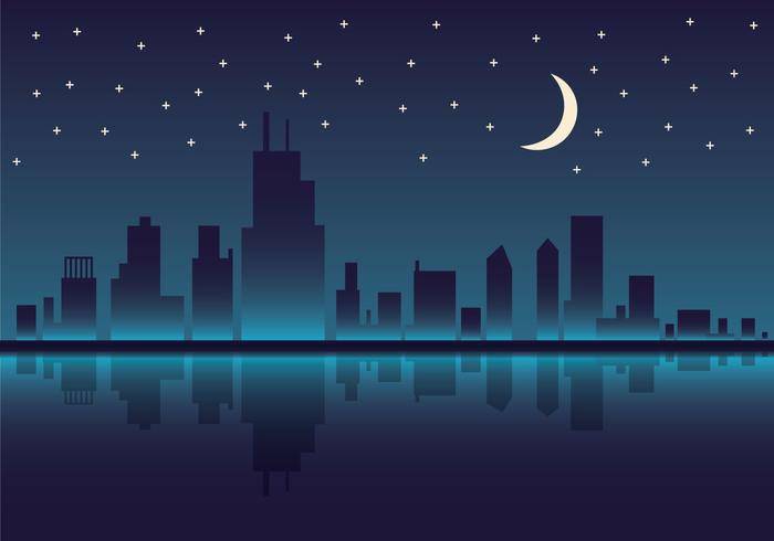 免费芝加哥天际线夜矢量图
