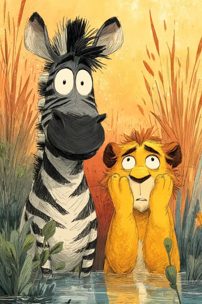 Cartoon Zebra and Lion Midjourney提示词