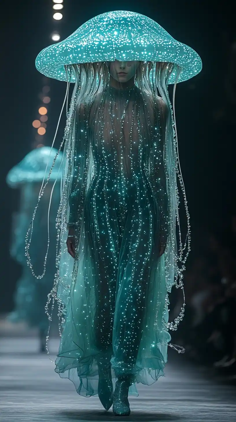 Jellyfish Costume on Runway Midjourney提示词