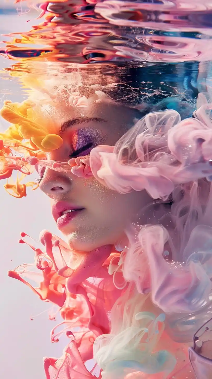 Vibrant Painted Model Underwater Midjourney提示词