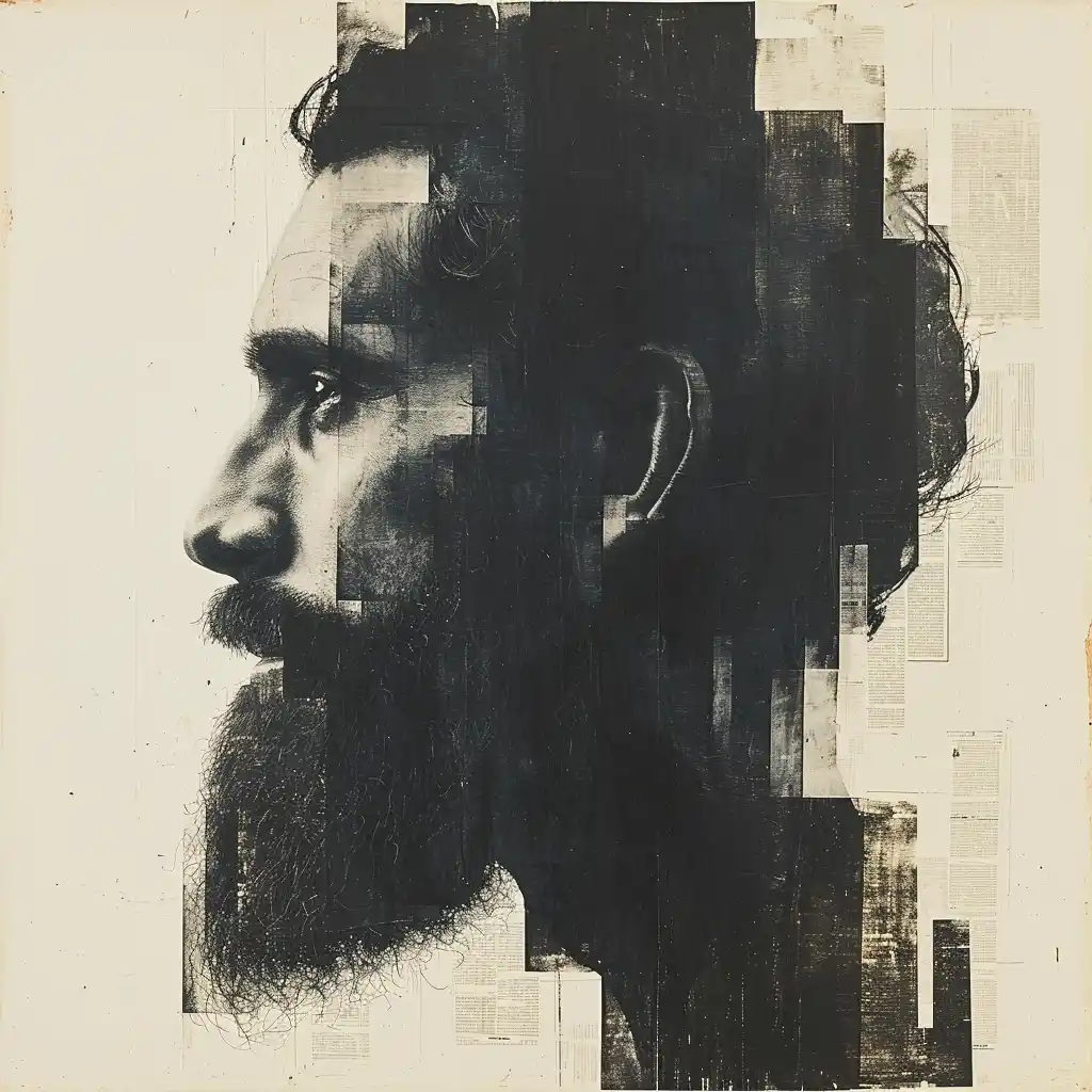 Ink Wash Beard Man Midjourney提示词