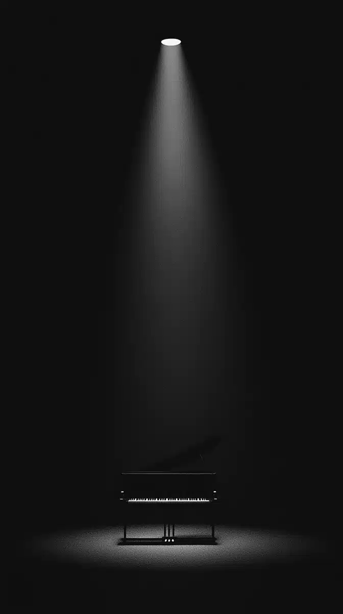 Spotlit Piano Keys Design Midjourney提示词