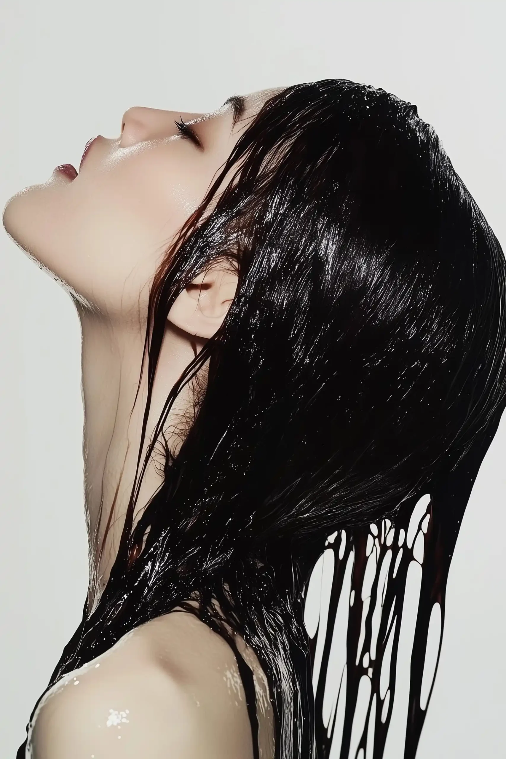 Sleek Black Hair Portrait Midjourney提示词