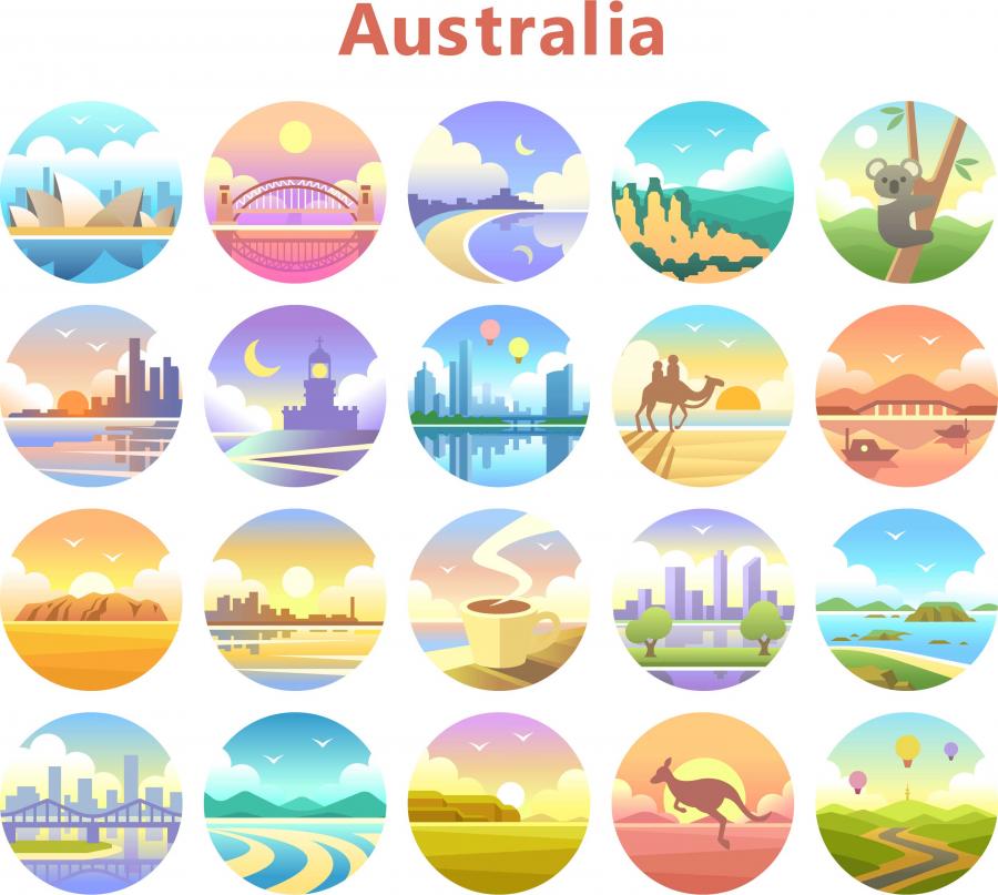 20个澳大利亚主题元素图标矢量素材