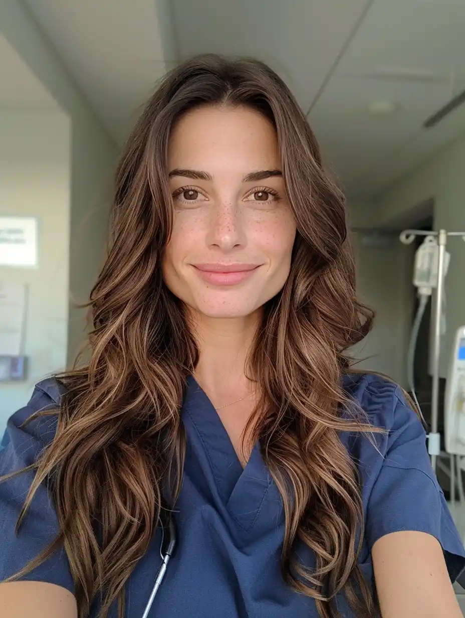 Nurse Selfie in Scrubs Midjourney提示词