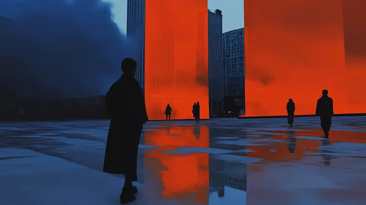 Holographic City Square Twilight Midjourney提示词