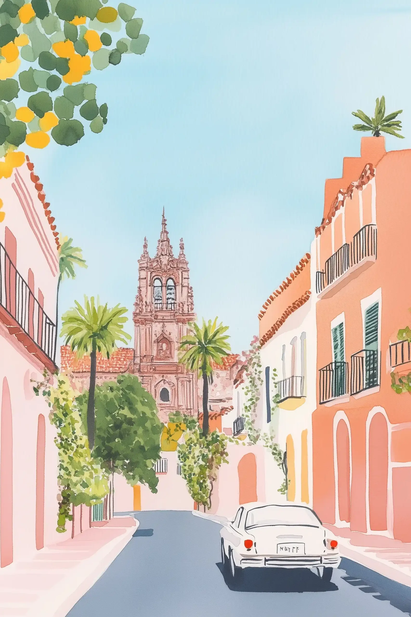 Vintage Gouache Guadalajara Morning Midjourney提示词