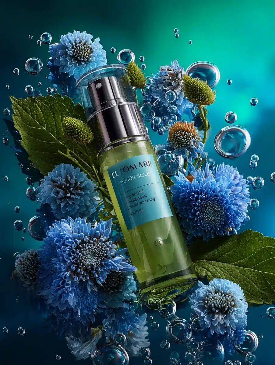 Skincare Bottle with Flowers Midjourney提示词