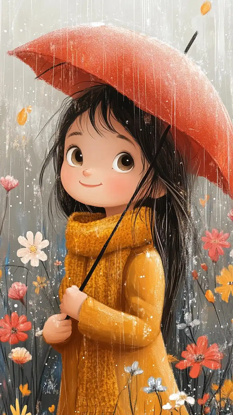 Cartoon Girl in Spring Midjourney提示词