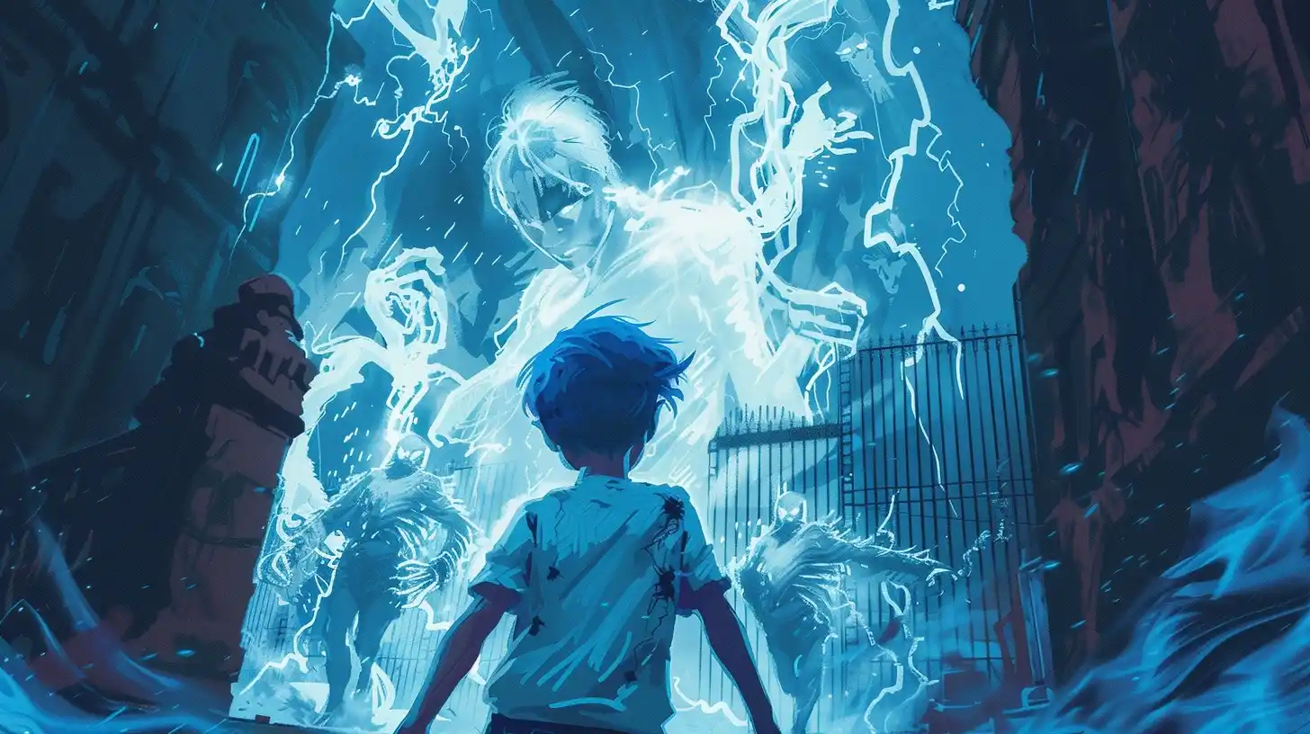 Blue-Haired Boy vs Spirits Midjourney提示词