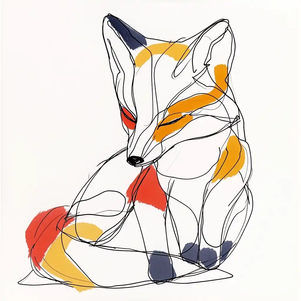 Minimalistic One-Line Fox Midjourney提示词