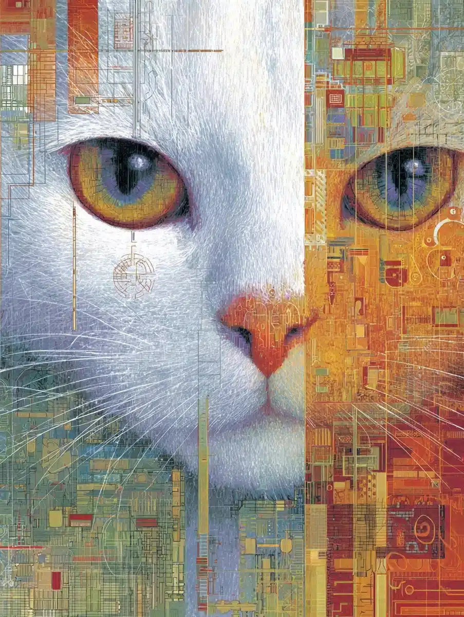Geometric Cat Face Collage Midjourney提示词