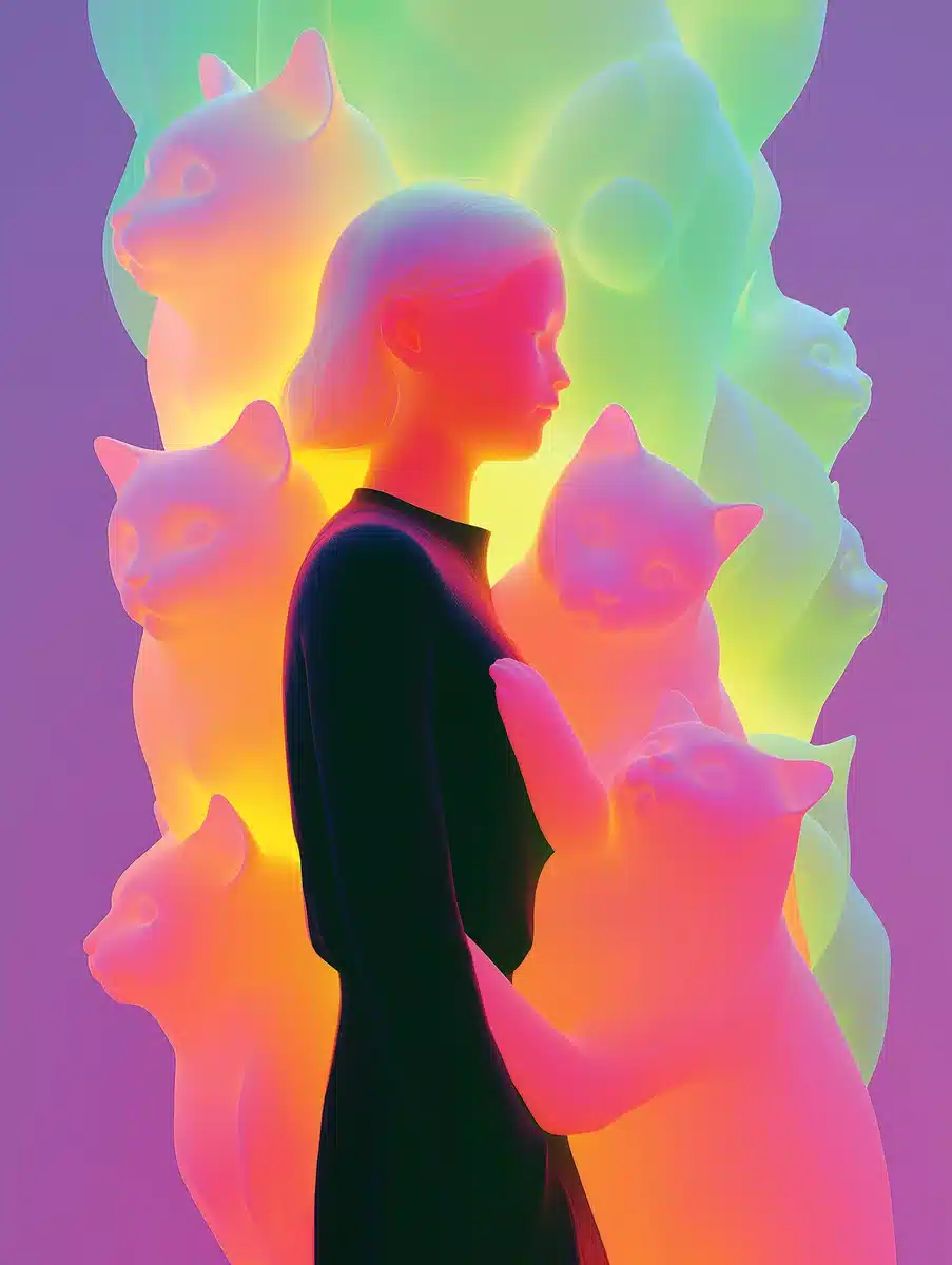 3D Woman with Ghost Cats Midjourney提示词