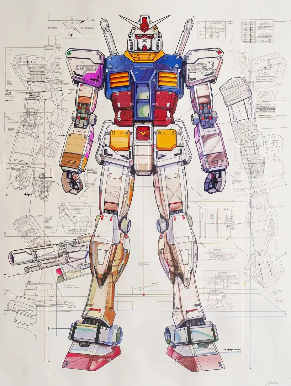 Technical Gundam Schematic Midjourney提示词