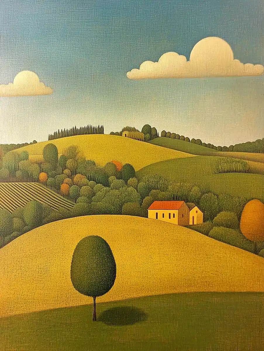 Surreal Tuscany Vineyard Illustration Midjourney提示词