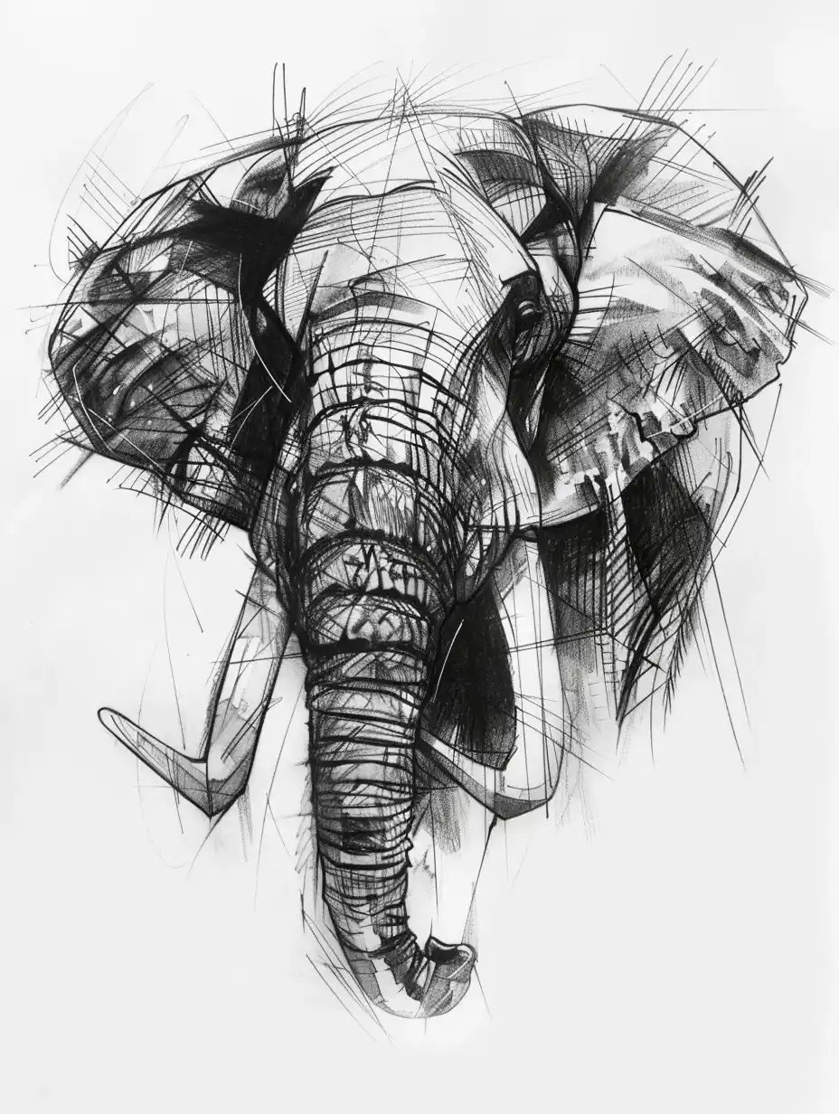 Realistic Tusked Elephant Sketch Midjourney提示词