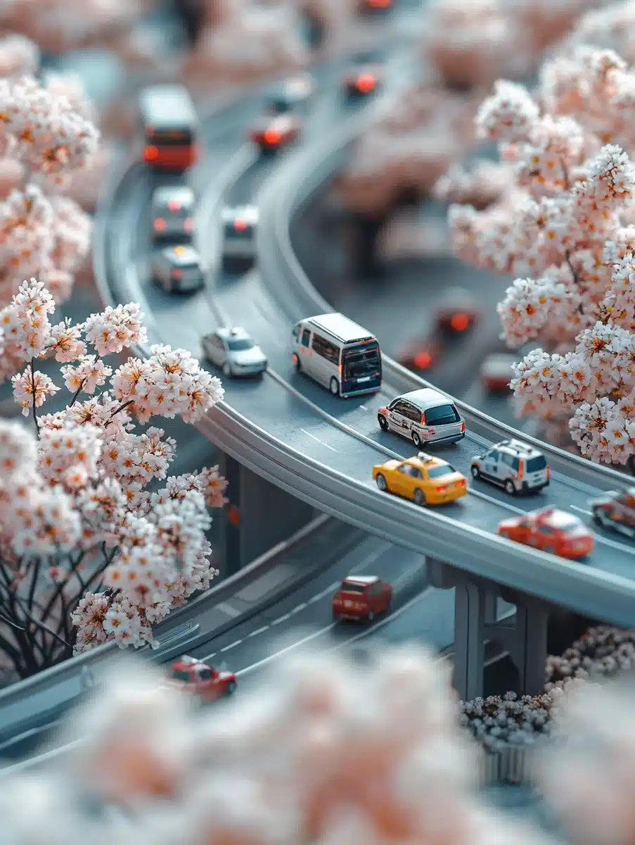 Miniature City Overpass Photography Midjourney提示词