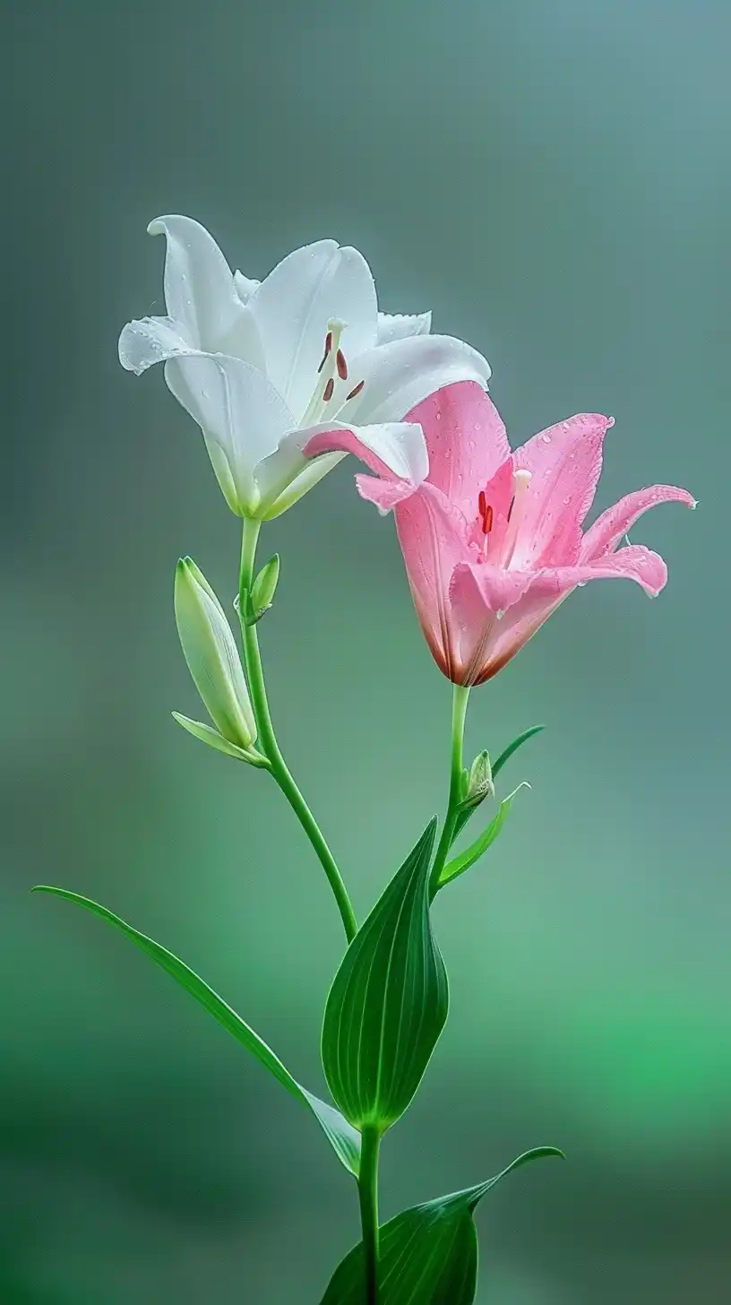 Dual Blooming Lily Portrait Midjourney提示词