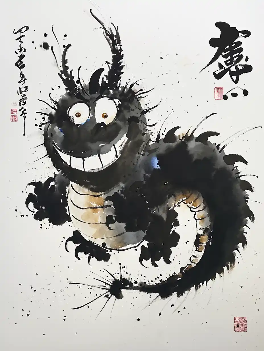 Ink Dragon by Wu Guanzhong Midjourney提示词