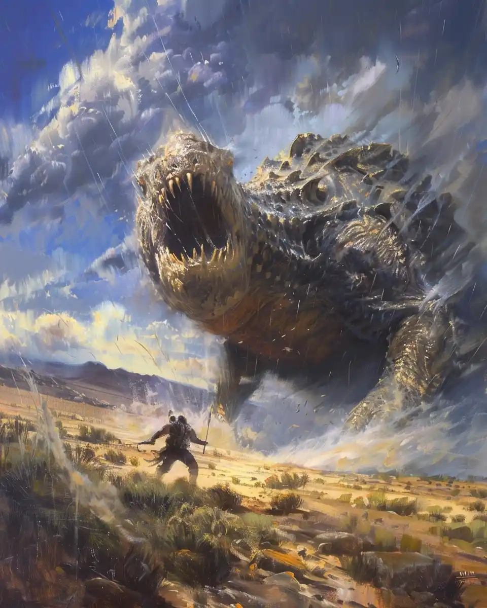 Fantasy Warrior vs Serene Creature Midjourney提示词