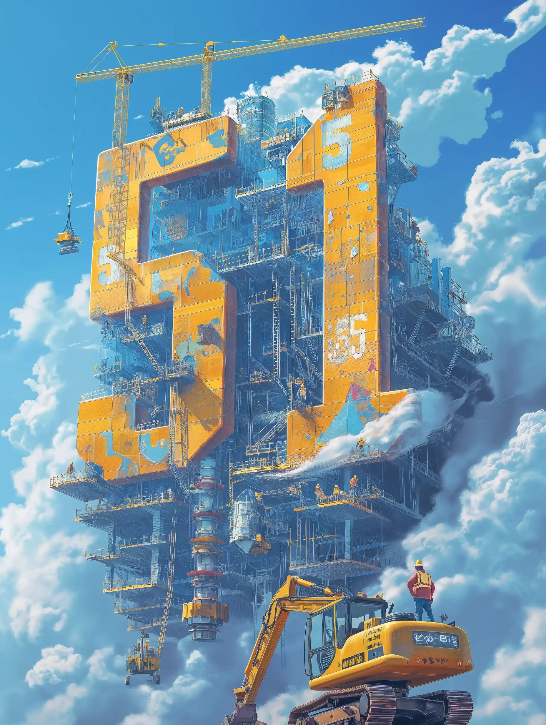 Pixar Skyscraper Construction Midjourney提示词