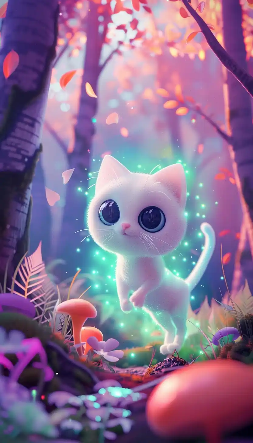 Whimsical Cat in Enchanted Forest Midjourney提示词