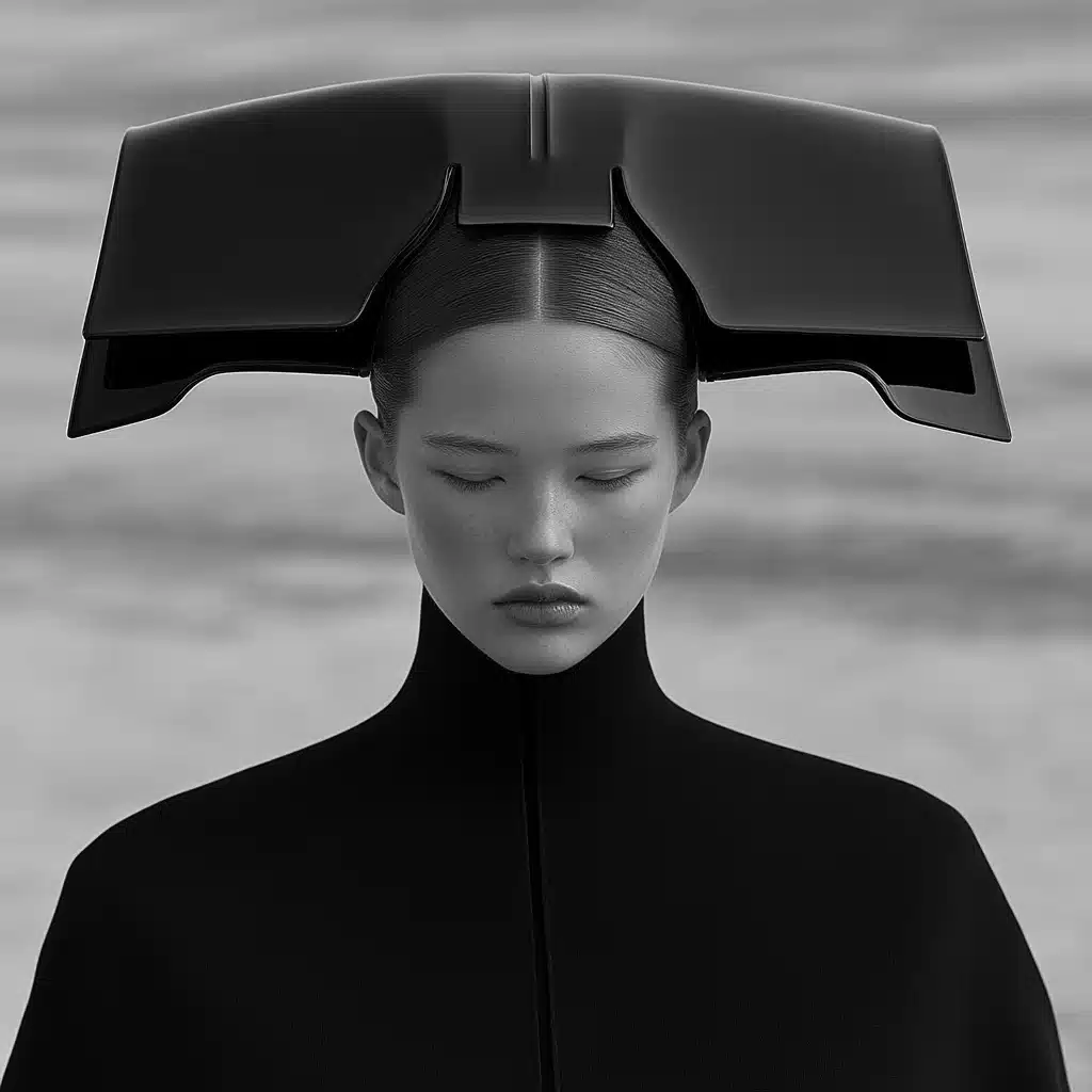 Monochrome Portrait with Headpiece Midjourney提示词