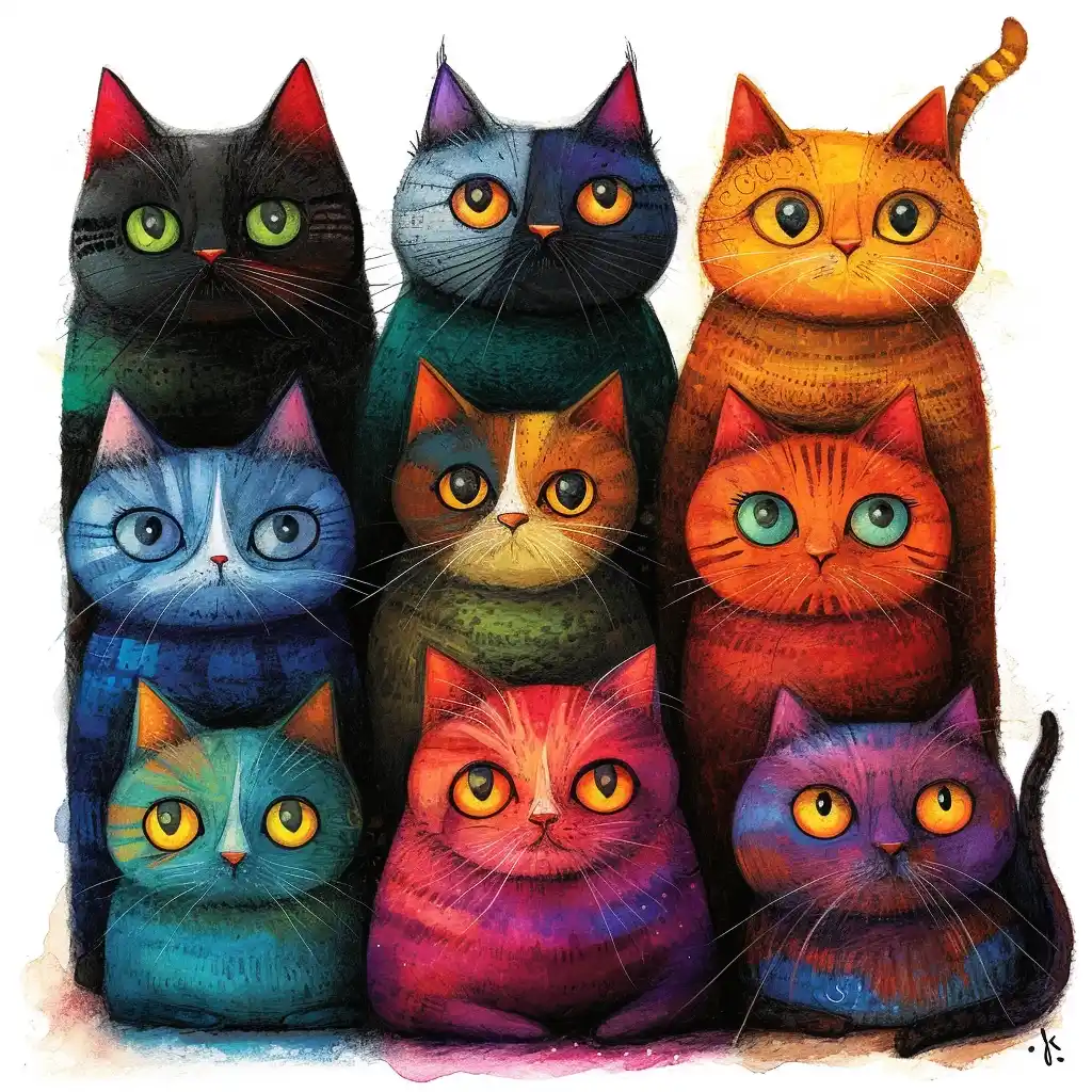 Funky Cats Illustrated Charisma Midjourney提示词