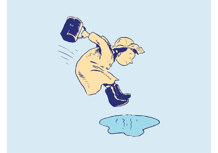 女孩跳进水坑里