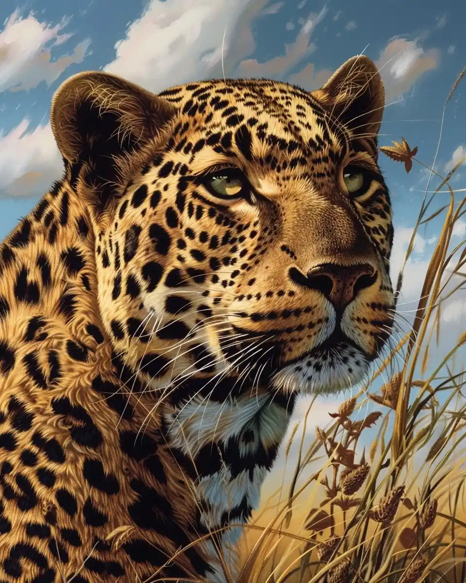Savannah Leopard Close-Up Midjourney提示词