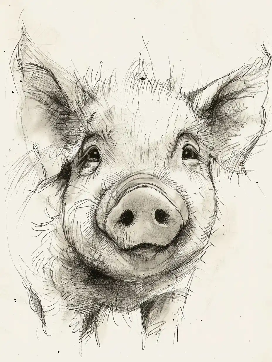 Expressive Pig Sketch Midjourney提示词